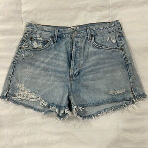 AGOLDE denim shorts women size 30 button fly cut off distressed summer cotton